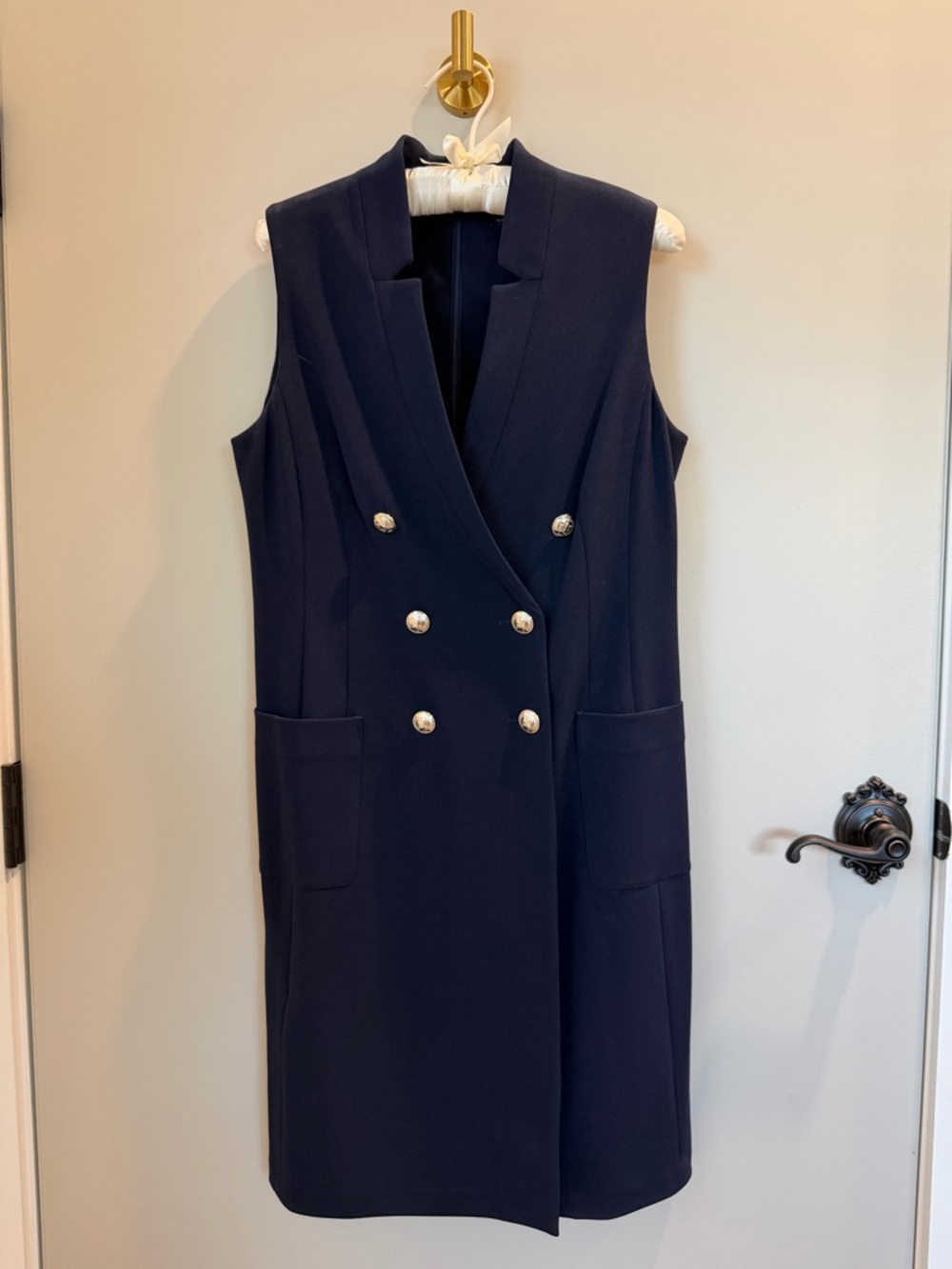 Tommy Hilfiger Navy Double-Breasted Sleeveless Midi Dress